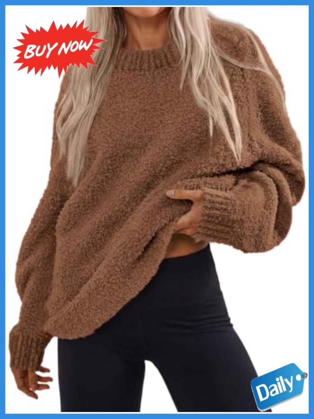 Oversized Fuzzy Knit Pullover Sweater Long Sleeve Crewneck Casual Fall Top